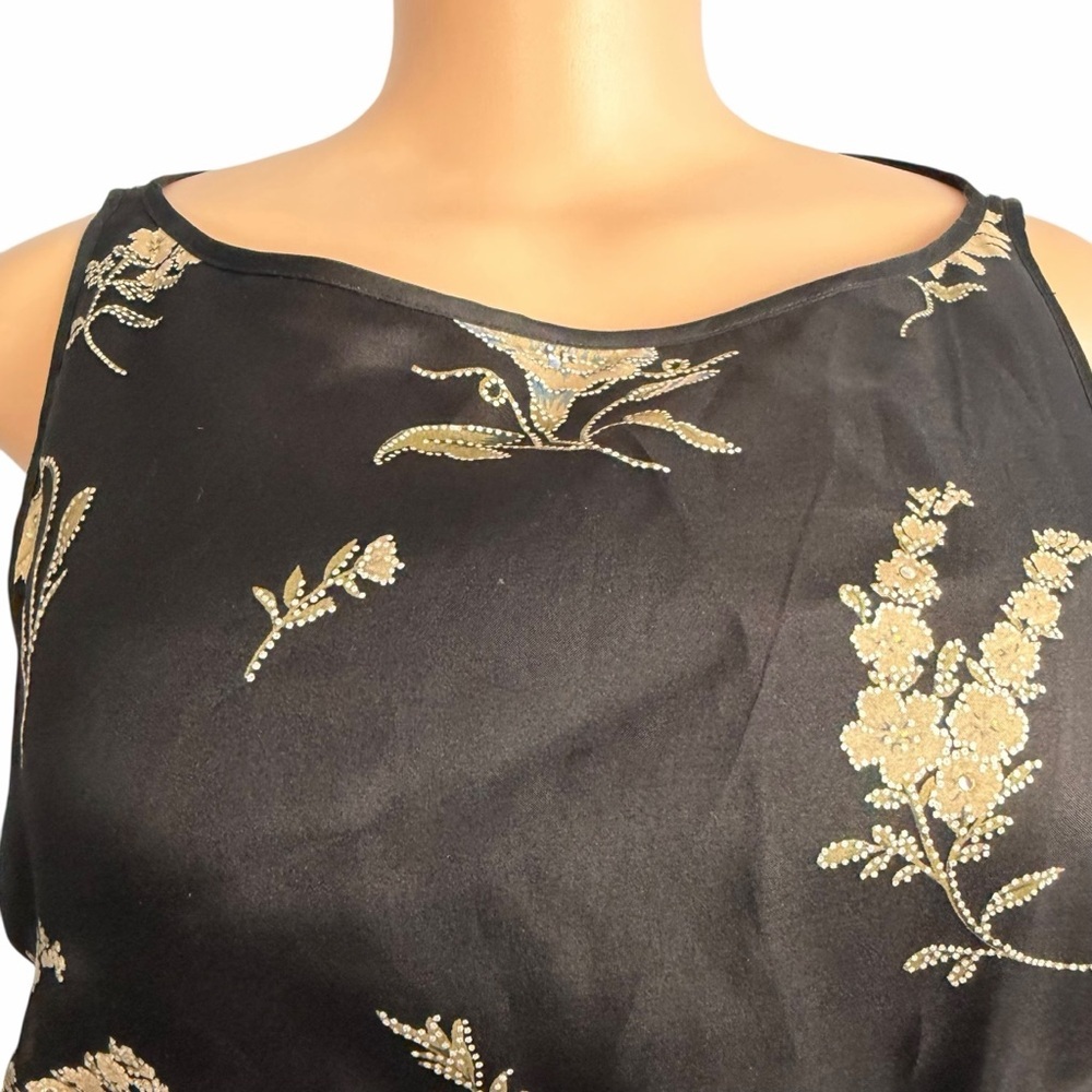 Ann Taylor Floral Embroidered Black Silk Shift Dress - Picture 3 of 12